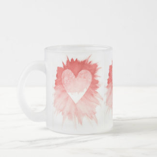 Abstract Red Watercolor Splash Heart Frosted Glass Coffee Mug