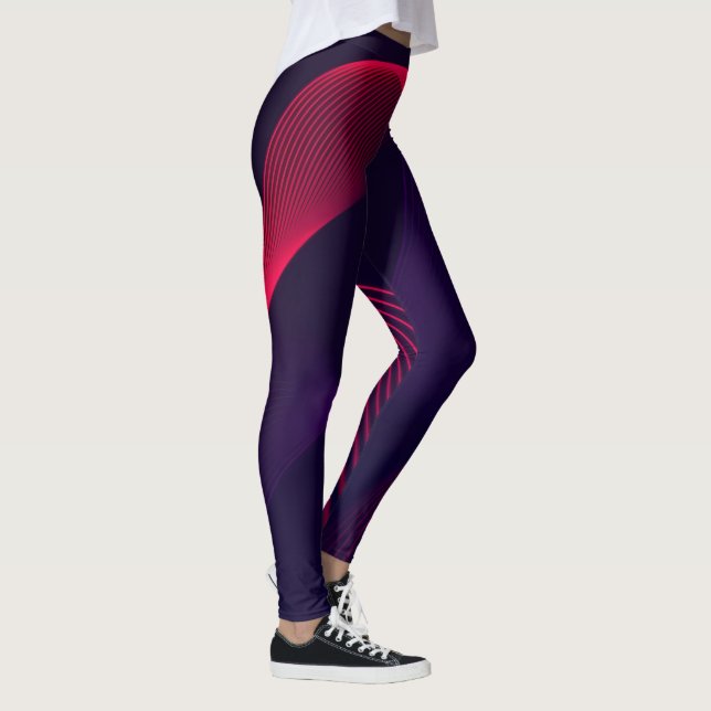Abstract Red Wave on Purple Leggings (Right)
