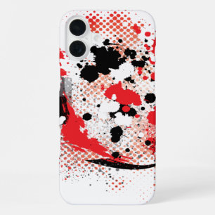 Abstract Red White and Black Paint Splatter iPhone 16 Plus Case