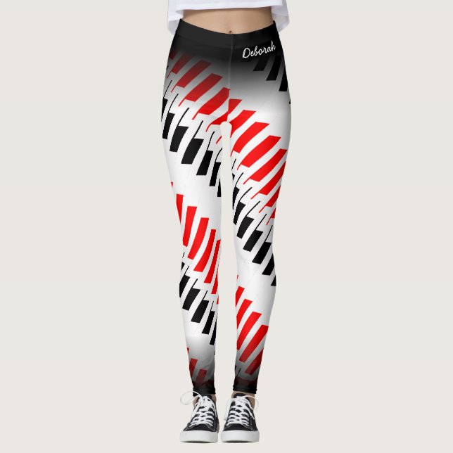 Abstract Red White and Black Pattern with Name Leggings (Front)
