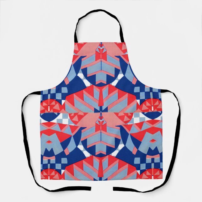 abstract red white and blue print apron (Front)