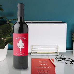 Abstract Red White Christmas Tree Merry Christmas Wine Label