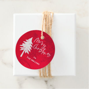 Abstract Red White Christmas Tree Round Christmas Favour Tags
