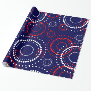 Abstract Red White Fireworks on Blue Wrapping Paper