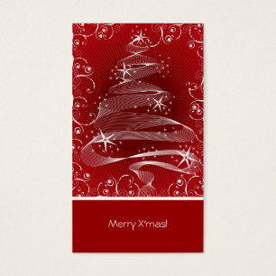 Abstract Red X'mas Tree & Swirls Mini Greeting Tag