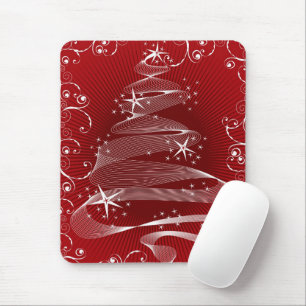 Abstract Red X'mas Tree & Swirls Mousepad