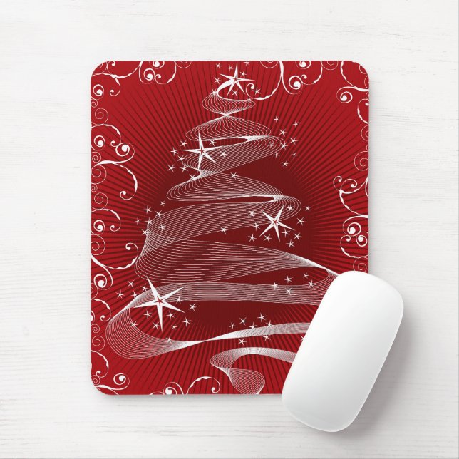 Abstract Red X'mas Tree & Swirls Mousepad (With Mouse)