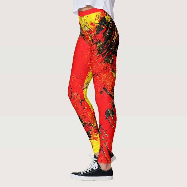 Abstract Red Yellow Black Shiny Girly Chic Fashion Leggings (Left)