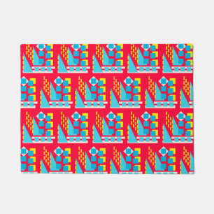 Abstract red yellow blue geometric doormat