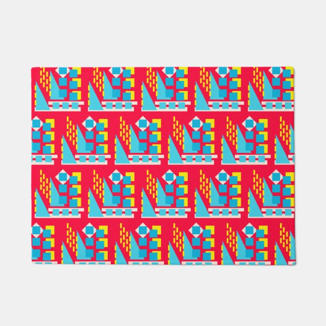 Abstract red yellow blue geometric doormat (Front)