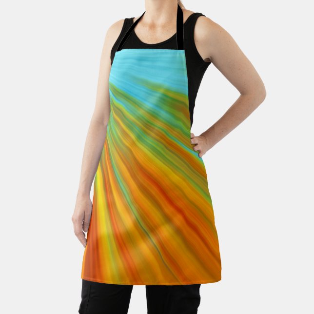 Abstract  red yellow orange green stripes on blue  apron (Insitu)