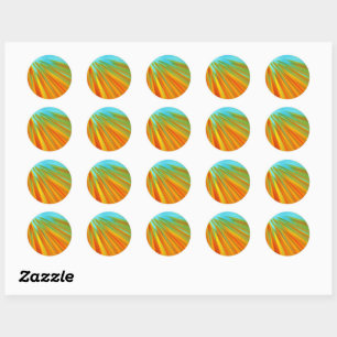 Abstract red yellow orange green stripes on blue classic round sticker