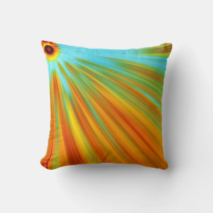 Abstract  red yellow orange green stripes on blue cushion