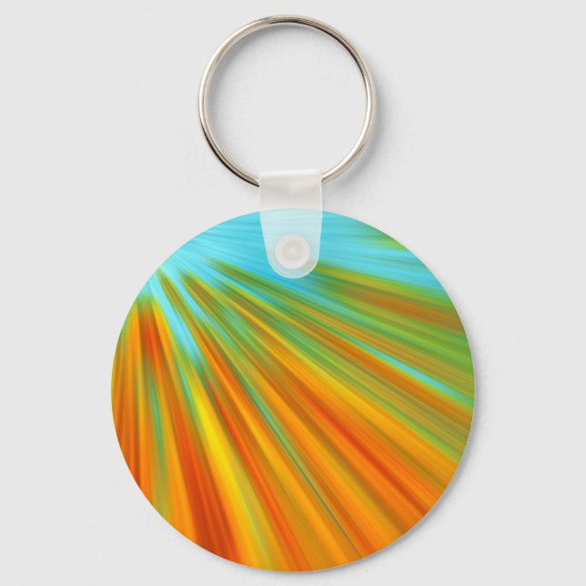 Abstract  red yellow orange green stripes on blue key ring (Front)