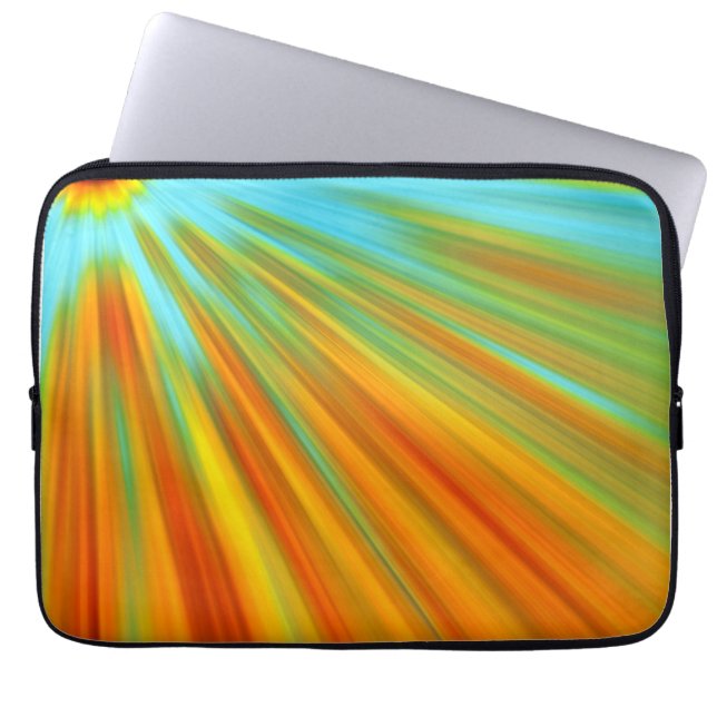 Abstract  red yellow orange green stripes on blue  laptop sleeve (Front)