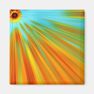 Abstract red yellow orange green stripes on blue magnet