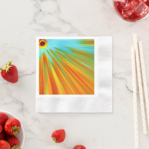 Abstract red yellow orange green stripes on blue napkin