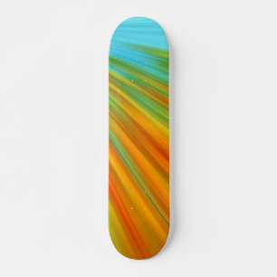 Abstract red yellow orange green stripes on blue skateboard