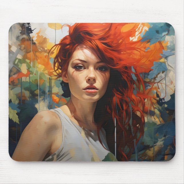 Abstract Redhead Girl Mouse Mat (Front)