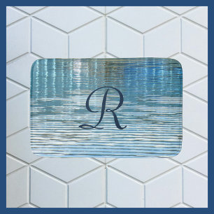 Abstract Reflection Monogrammed Initial Plush Bath Mat