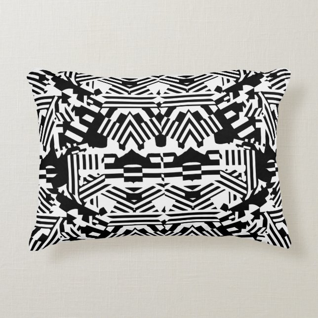 Abstract Reflections: Lines, Cubes, and Monochrome Decorative Cushion (Front)
