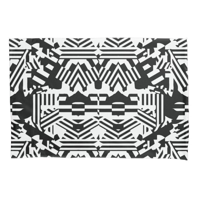 Abstract Reflections: Lines, Cubes, and Monochrome Pillowcase (Front)
