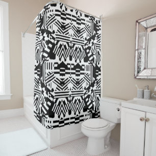 Abstract Reflections: Lines, Cubes, and Monochrome Shower Curtain