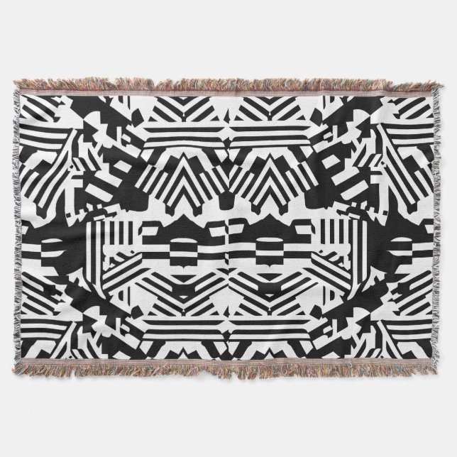Abstract Reflections: Lines, Cubes, and Monochrome Throw Blanket (Front)