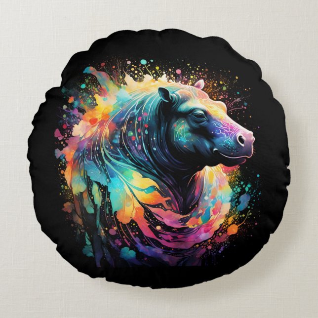 Abstract Reflections: The Painted Hippo, Round Cushion (Front)