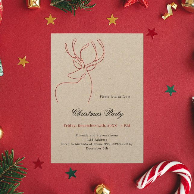 Abstract reindeer craft beige Christmas Party Invitation (Creator Uploaded)