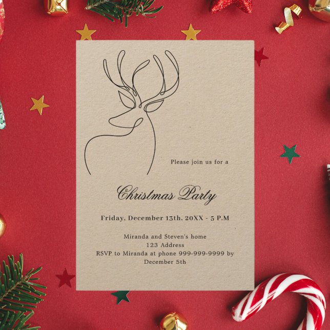 Abstract reindeer craft beige Christmas Party Invitation (Creator Uploaded)