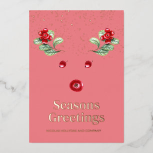Abstract Reindeer Winter Berry Corporate Christmas Foil Holiday Card