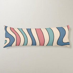 Abstract Retro 70s Marble Blue Red Groovy Pattern Body Cushion