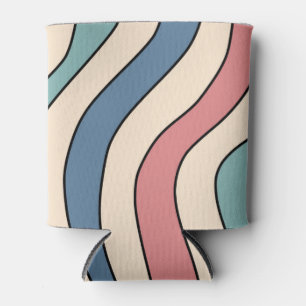 Abstract Retro 70s Marble Blue Red Groovy Pattern Can Cooler