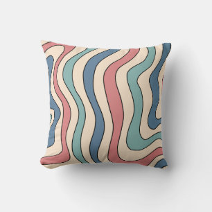Abstract Retro 70s Marble Blue Red Groovy Pattern Cushion