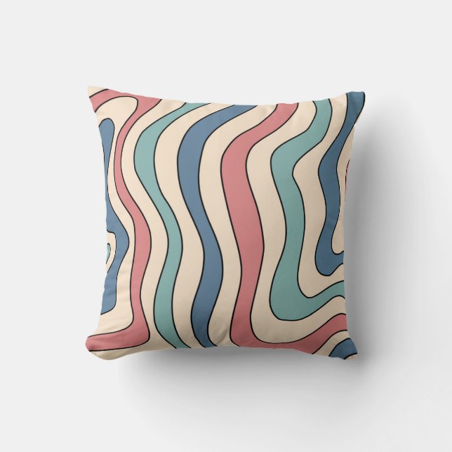 Abstract Retro 70s Marble Blue Red Groovy Pattern Cushion (Front)