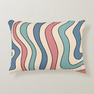 Abstract Retro 70s Marble Blue Red Groovy Pattern Decorative Cushion