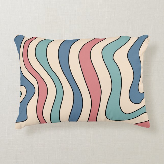 Abstract Retro 70s Marble Blue Red Groovy Pattern Decorative Cushion (Front)