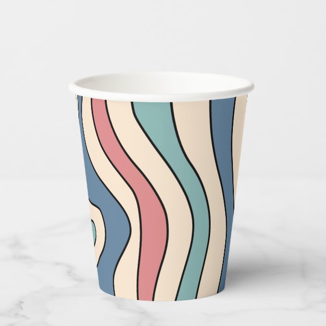 Abstract Retro 70s Marble Blue Red Groovy Pattern Paper Cups (Front)
