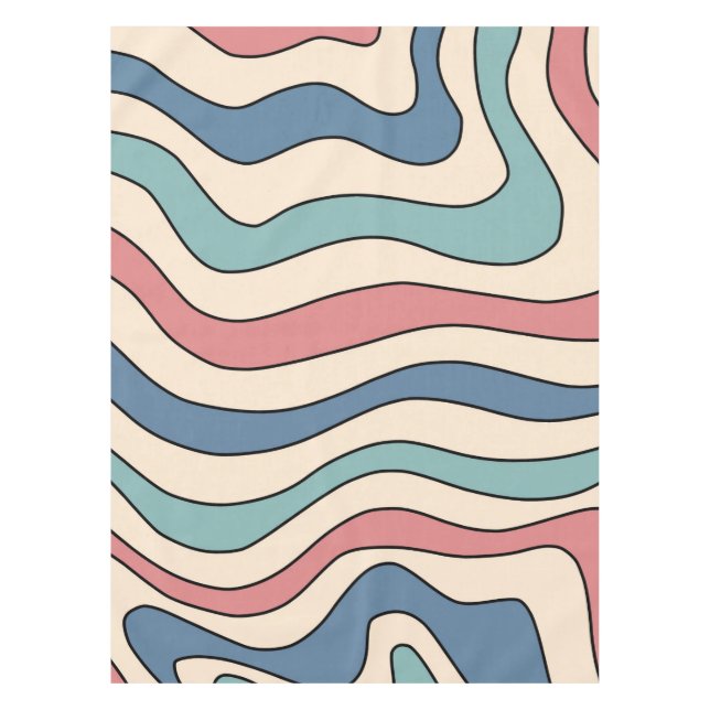 Abstract Retro 70s Marble Blue Red Groovy Pattern Tablecloth (Front)