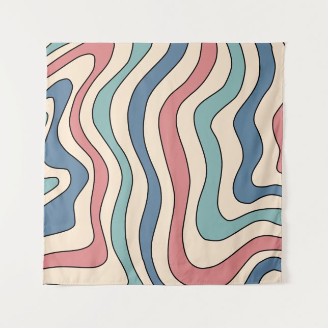 Abstract Retro 70s Marble Blue Red Groovy Pattern Tapestry (Front)