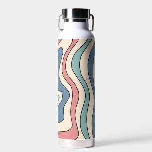 Abstract Retro 70s Marble Blue Red Groovy Pattern Water Bottle