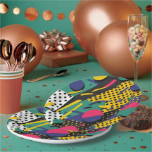 Abstract Retro 80s 90s Theme Party Plates