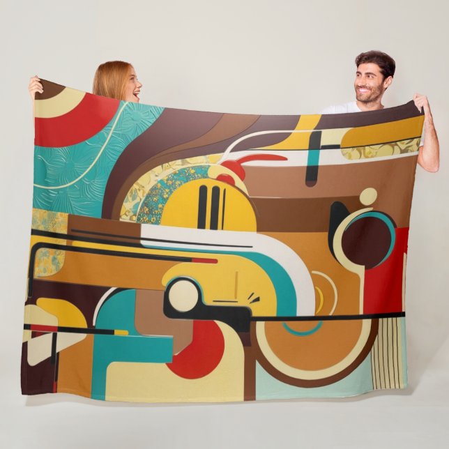 Abstract Retro Art | Yellow & Brown Design Fleece Blanket (In Situ)