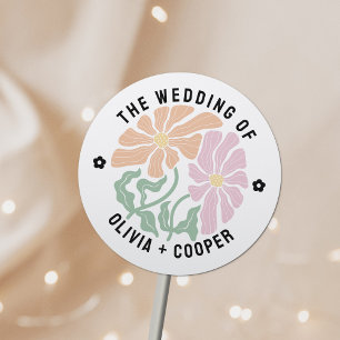 Abstract Retro Boho Chic Colourful Floral Wedding Classic Round Sticker
