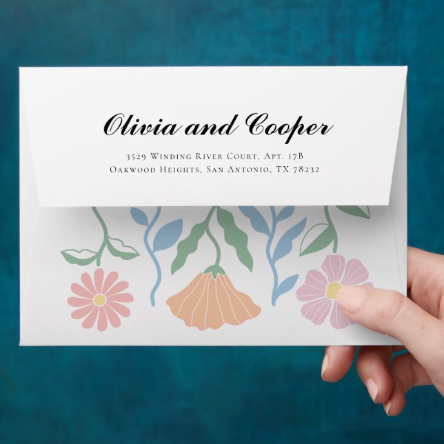 Abstract Retro Boho Chic Colourful Floral Wedding Envelope (Hand)