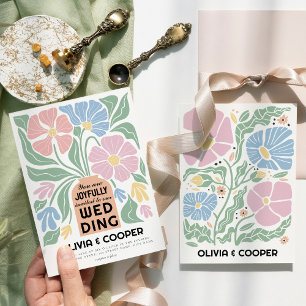 Abstract Retro Boho Chic Colourful Floral Wedding Invitation