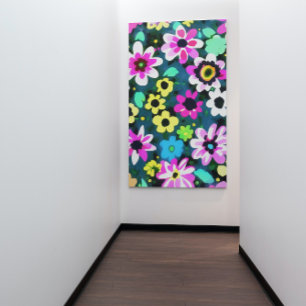 Abstract Retro Boho Spring Flowers Viva Magenta  Canvas Print