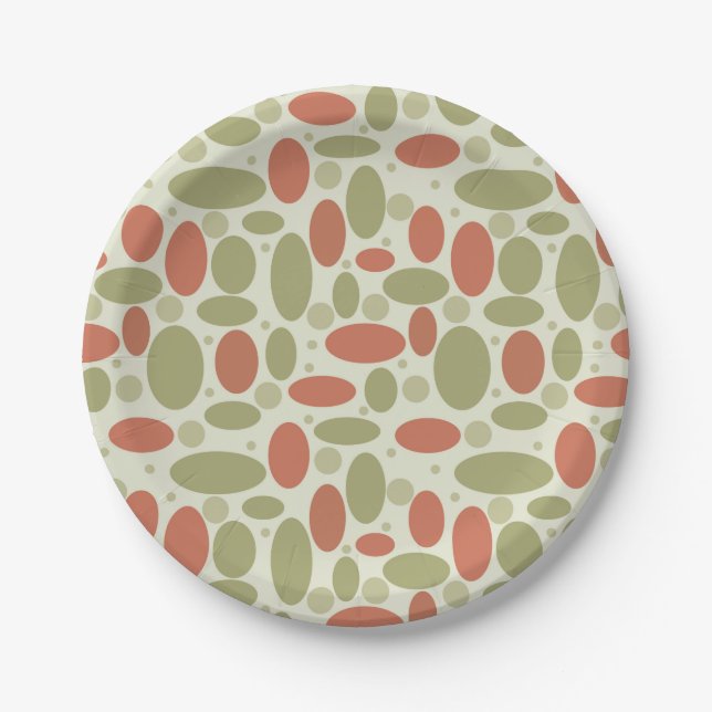 Abstract retro brown beige green sea pebbles stone paper plate (Front)
