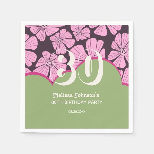Abstract Retro Chamomile Floral Green Birthday Napkin (Front)